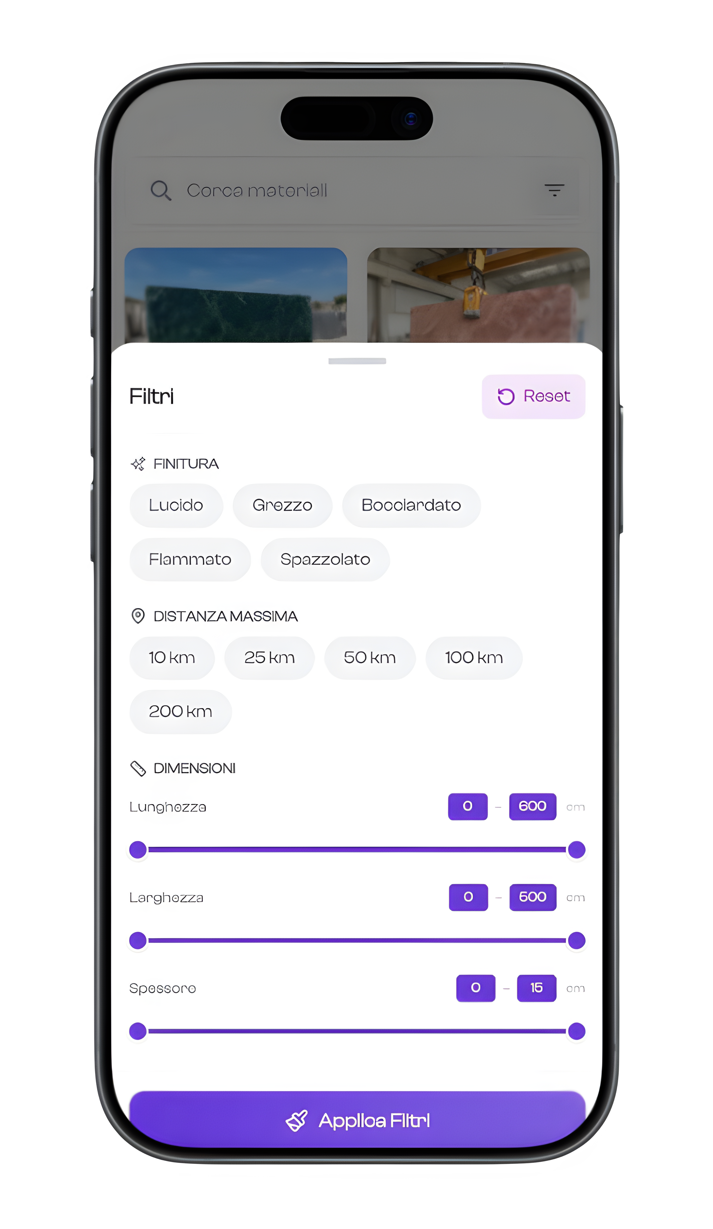 Schermata dell'app: Cerca i materiali che ti servono